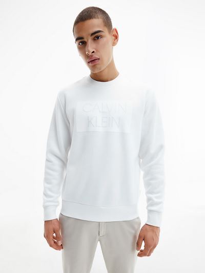 Calvin Klein Ruhák HU808407 | Calvin Klein Organic Cotton Flock Logo Férfi Pulóver Világos Fehér